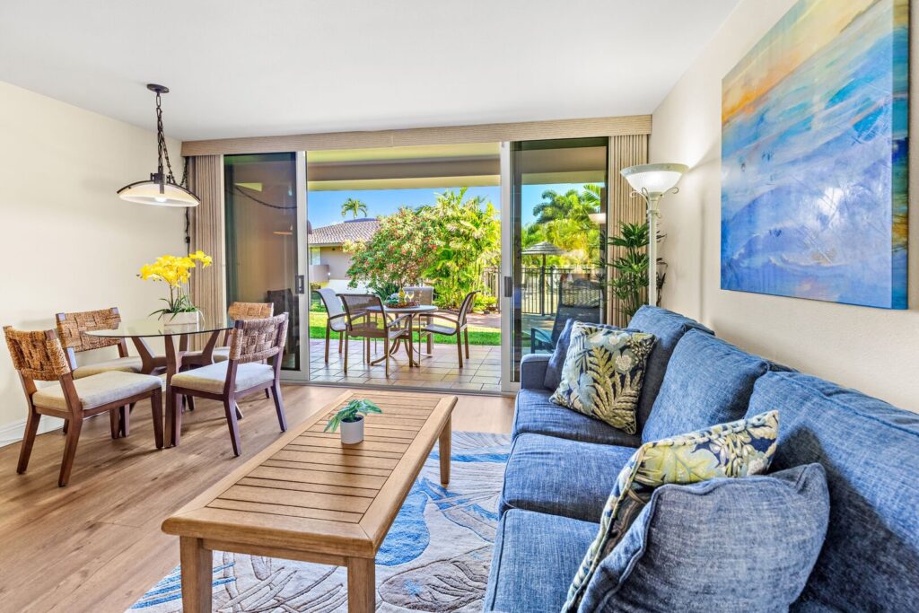 living room in our Maui Eldorado condos
